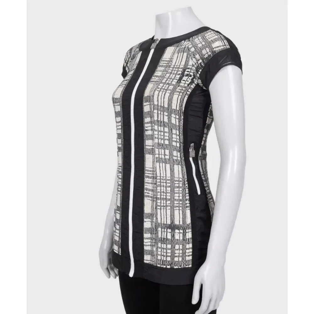 Chanel Vintage Black & White Short Sleeve Zip Cardigan FR 34 / XS